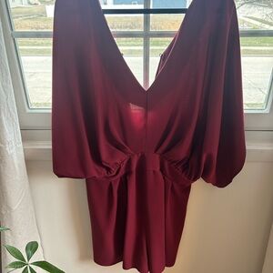 Elegant Burgundy V-Neck Romper